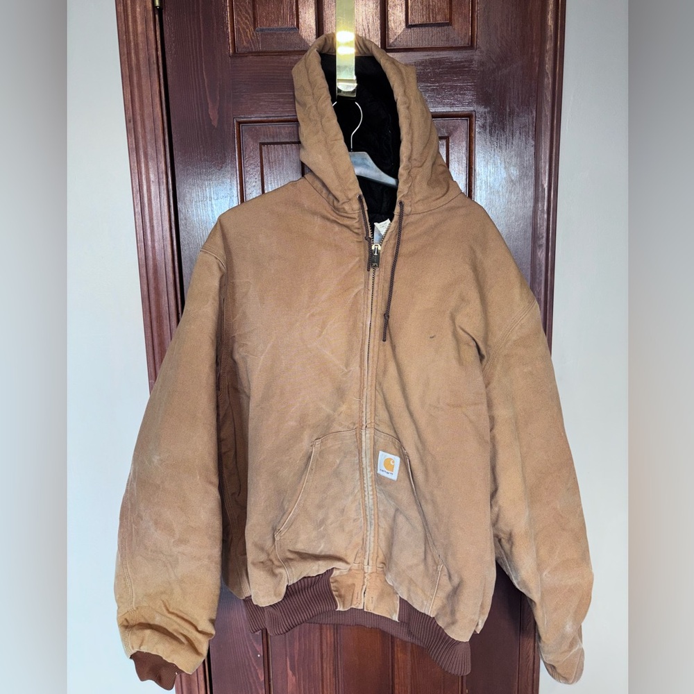 Carhartt 90’s Hooded Full Zip Jacket Size XXL Brown Quilted Lining Made USA